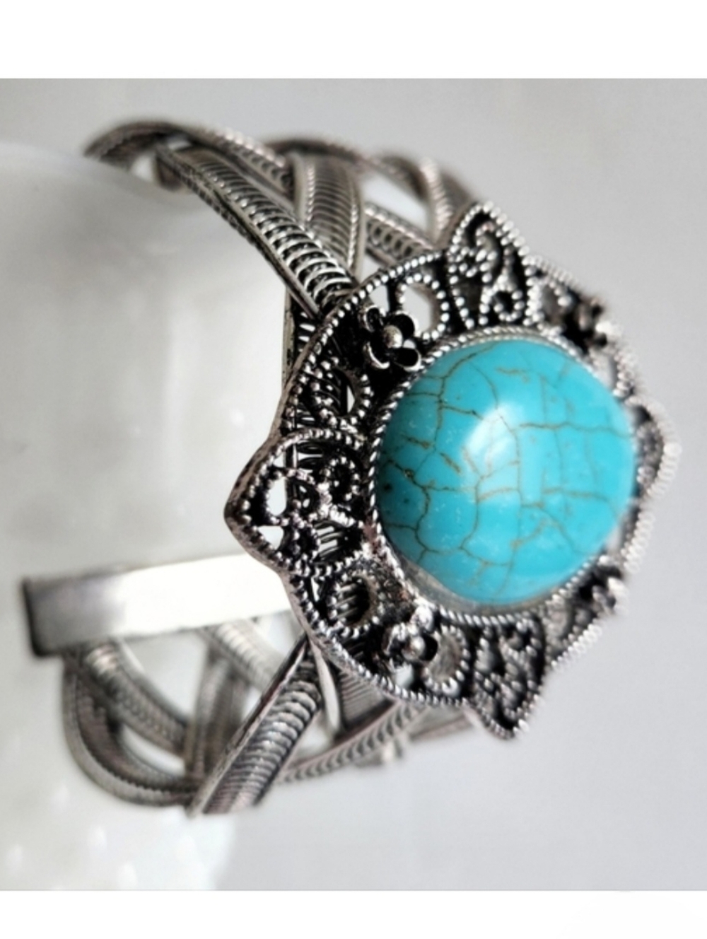 Unbranded Silver & Turquoise Beautiful Bohemian Large Adjustable Cuff Bracelet